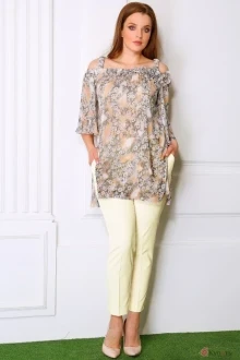 Брючный костюм Мода-Юрс 2353 серый-оранжевый/кремовый