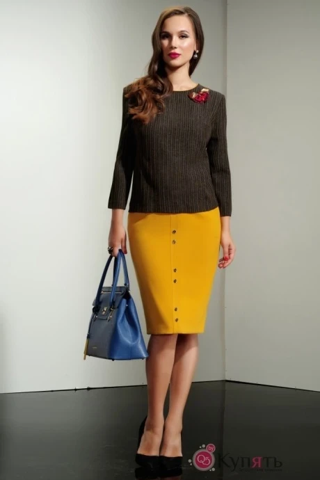 Юбочный костюм Lissana 3013 горчица/коричневый #1