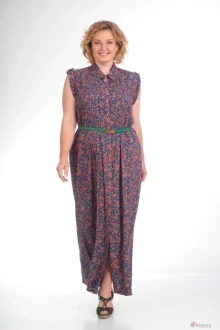 Платье Diamant 898 синий фон соранж с цветами