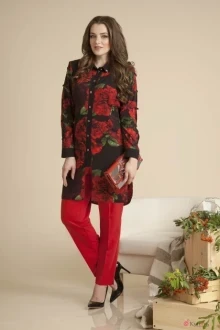 Брючный костюм Лилиана 578 черный+красный