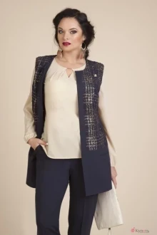 Жилетка Лилиана 584 синий/бежевый блуза+жилет