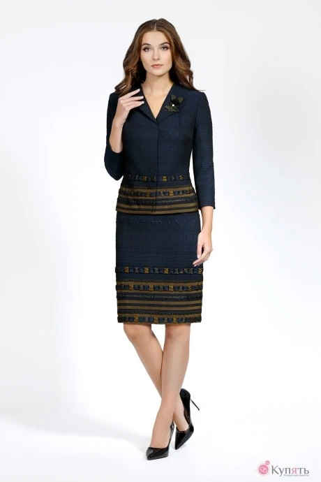 Жакет (пиджак) Bazalini 2909 синий с оливковым дизайном #1