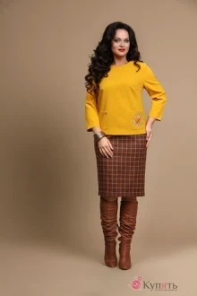 Юбочный костюм ALANI COLLECTION 608 горчица/коричневый