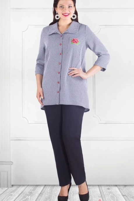 Блузка, туника, рубашка Camelia 1733 сине-белая клетка #1