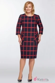 Платье Bagira 437 синий/красная клетка с брошью