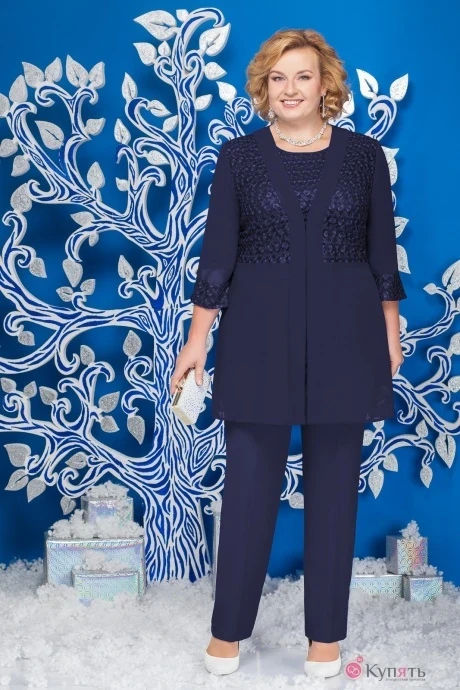 Брючный костюм Нинель Шик 2128 тёмно-синий #1