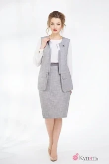 Юбочный костюм Магия Моды 1253 серо-молочный