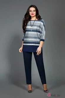 Брючный костюм Ольга Стиль С436 синий