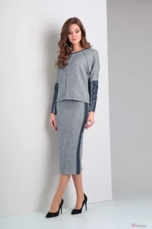 Юбочный костюм Diamant 1244 серо-синий меланж