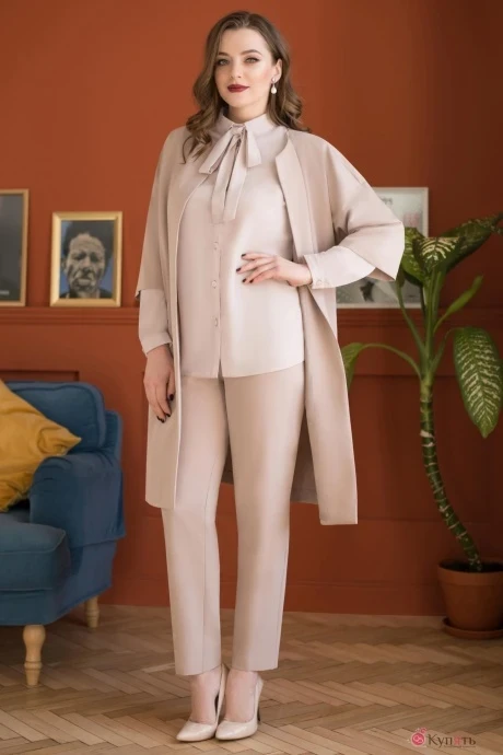 Брючный костюм ЮРС 18-767-3 светло бежевый #1