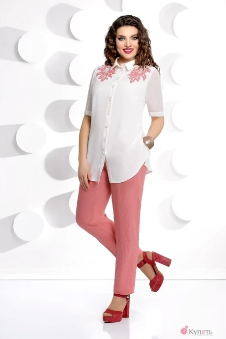 Брючный костюм Мублиз 229 белый+коралл #1