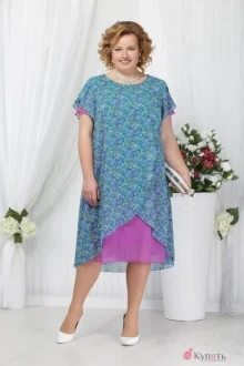 Платье Нинель Шик 5632 фуксия+цветы