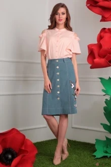 Юбочный костюм Мода-Юрс 2408 розовый+зеленая юбка аппликация сакура