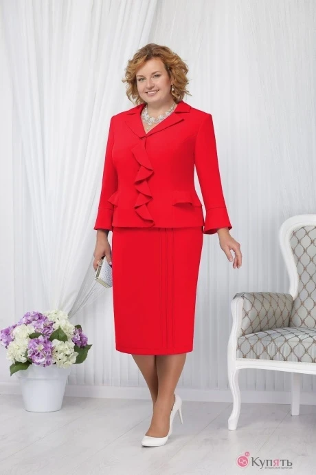 Юбочный костюм Нинель Шик 2164 красный #1