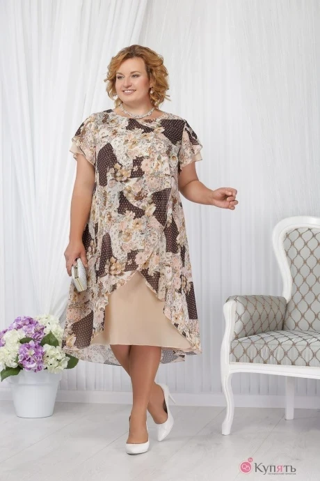 Платье Нинель Шик 5632 пудра+цветы #1