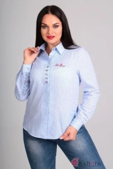 Блузка, туника, рубашка Таир-Гранд 62301 синяя точка красная вышивка