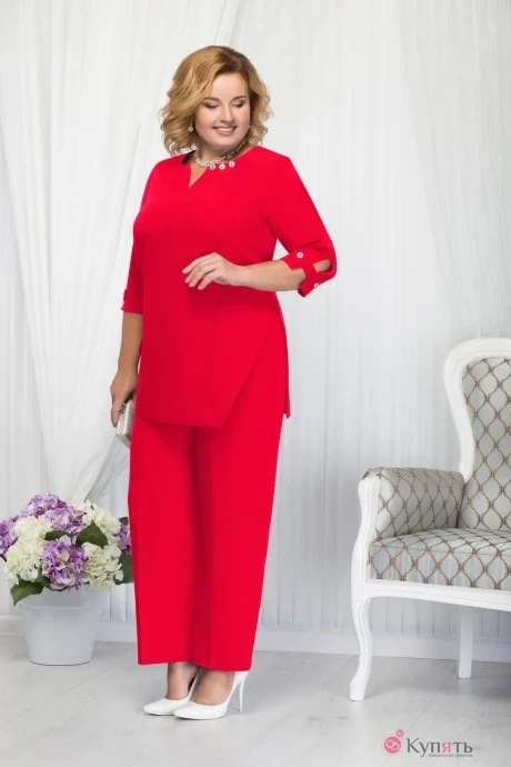 Брючный костюм Нинель Шик 5658 красный #1