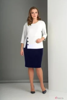 Юбочный костюм Anastasia Mak 527 молочный/т.синий