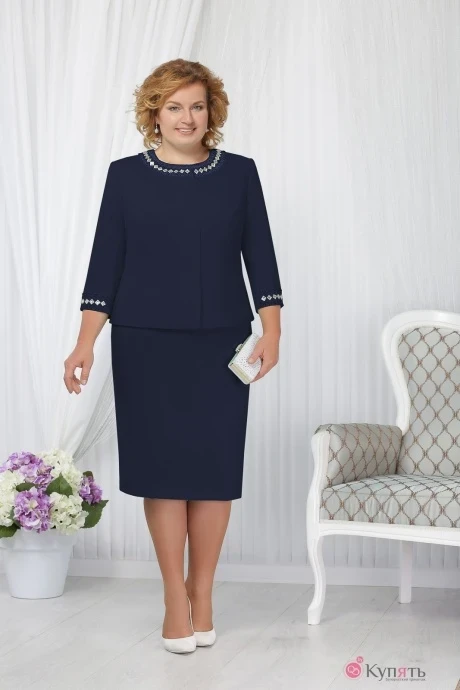 Юбочный костюм Нинель Шик 5646 тёмно-синий #1