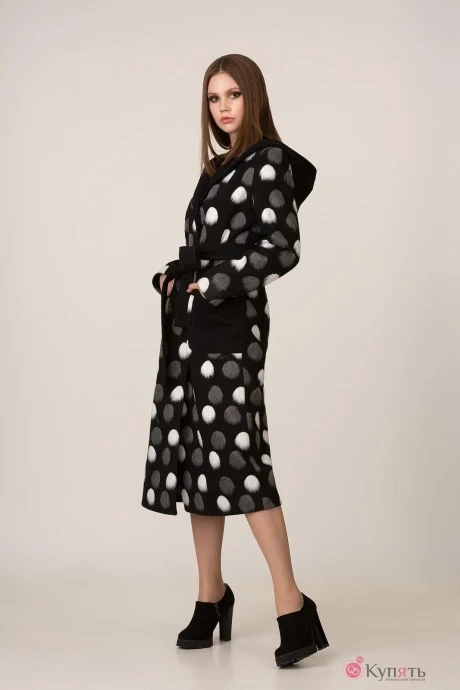 Пальто Rosheli 606 черный в серо-белый горох #1