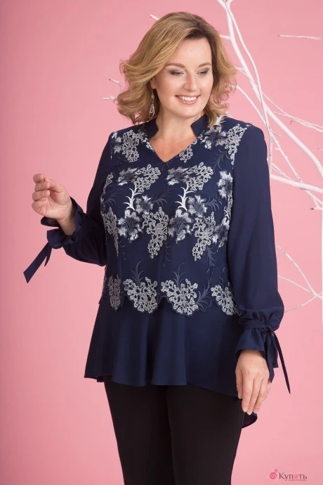 Блузка, туника, рубашка Лилиана 666 синий #1