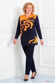 Брючный костюм Асолия 1160 горчица+тёмно-синий