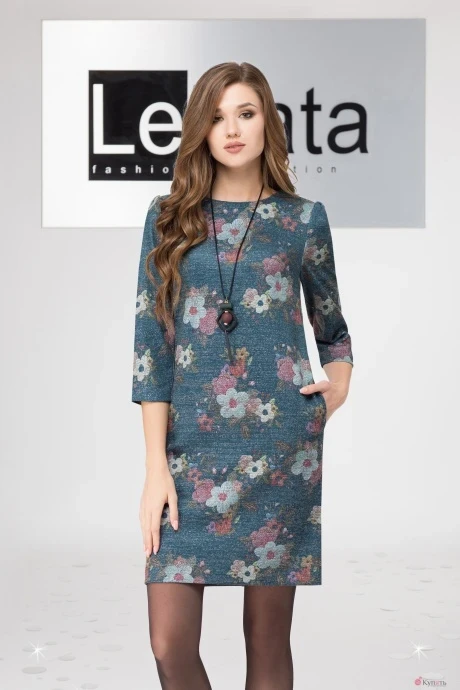 Платье LeNata 11961 темно-бирюзовый в цветы #1