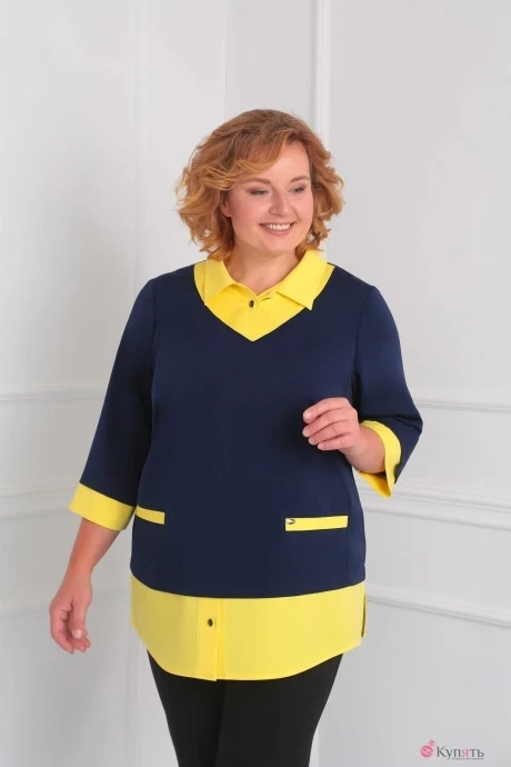Блузка, туника, рубашка Орхидея Люкс 885 сине-жёлтый #1
