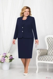 Юбочный костюм Нинель Шик 2179 тёмно-синий