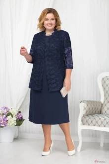 Юбочный костюм Нинель Шик 5665 тёмно-синий
