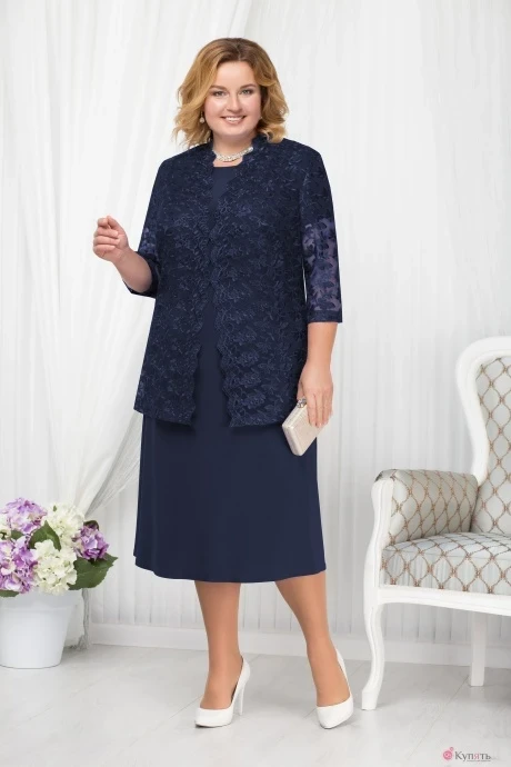 Юбочный костюм Нинель Шик 5665 тёмно-синий #1