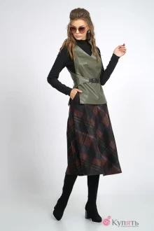 Юбочный костюм ALANI COLLECTION 803 хаки+крупная клетка №2
