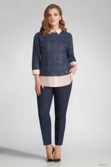 Брючный костюм Магия Моды 1259 пудра+темно-синий