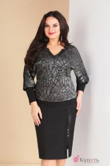 Юбочный костюм Ksenia Style 1596 черный+серебро