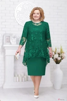 Платье Нинель Шик 5542 изумруд+изумруд