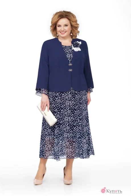 Костюм с платьем УТИЛЬ Pretty 848 жакет синий/платье синее в горошек #1