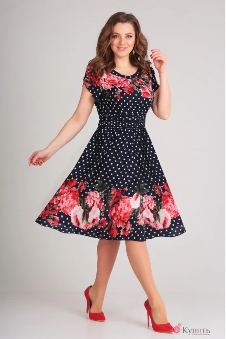 Платье Асолия 2324 горох темно-синий #1