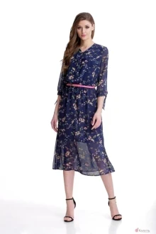 Платье Мишель Стиль 761 синий в мелкие цветы