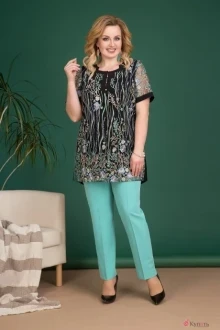 Брючный костюм Лилиана 715В черный+бирюза