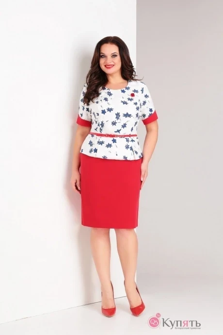Юбочный костюм Милора Стиль 446 кленовые листья/красный #1