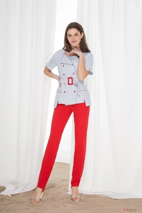 Брючный костюм Lokka 485 серая полоска/красный #1