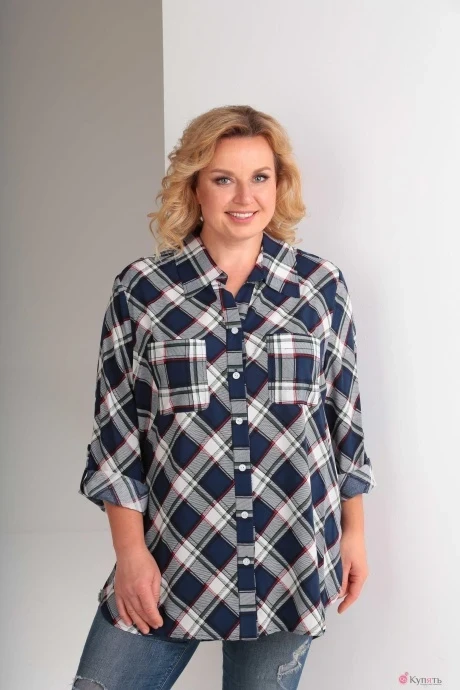 Блузка, туника, рубашка Орхидея Люкс 946 сине-белая клетка #1
