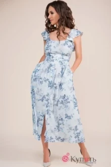 Платье Teffi Style 1420 листики на голубом