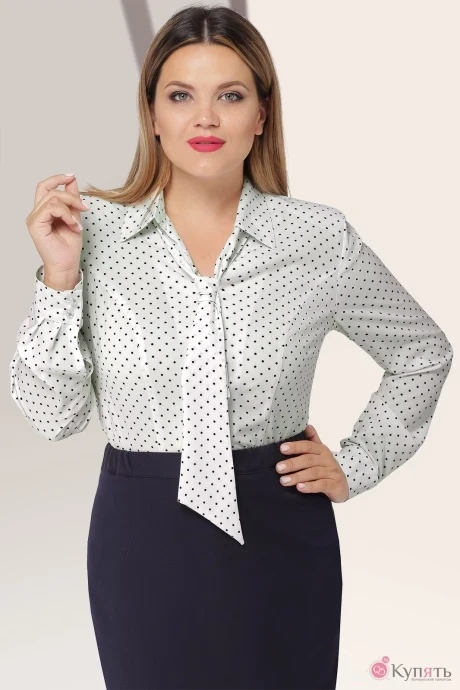 Блузка, туника, рубашка LeNata 11921 белая в синий горошек #1