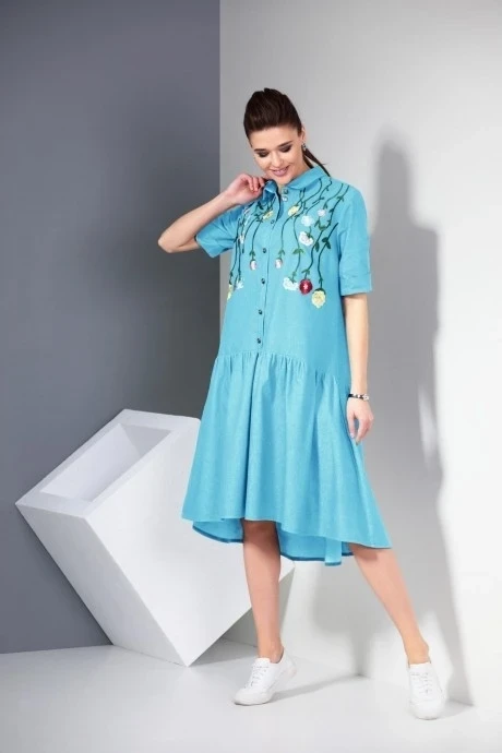 Платье *Распродажа SOVA 11006 голубой деффект #1