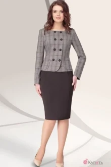 Юбочный костюм LeNata 21915 коричн. с синим клетка с коричневой юбкой