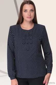 Блузка, туника, рубашка LeNata 11922 синяя в белый горошек