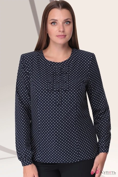Блузка, туника, рубашка LeNata 11922 синяя в белый горошек #1
