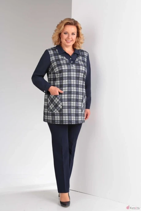 Блузка, туника, рубашка Орхидея Люкс 934 сине-серая клетка #1