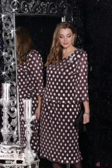 Платье LeNata 11060 серебряный горошек на бордовом